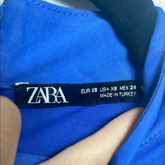 ZARA Mock neck fitted ruched stretch poplin mini dress - Picture 3 of 5